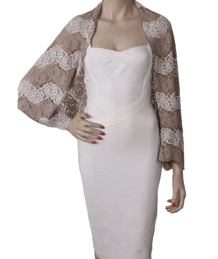 Kanten bolero stola in wit en taupe