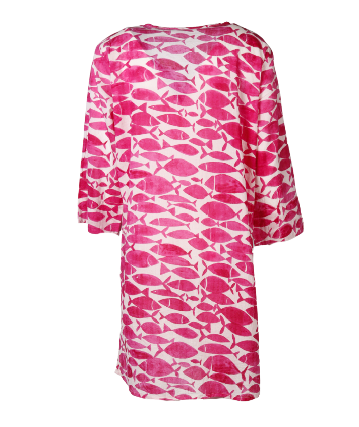 Lange tuniek met kralen hals in fuchsia