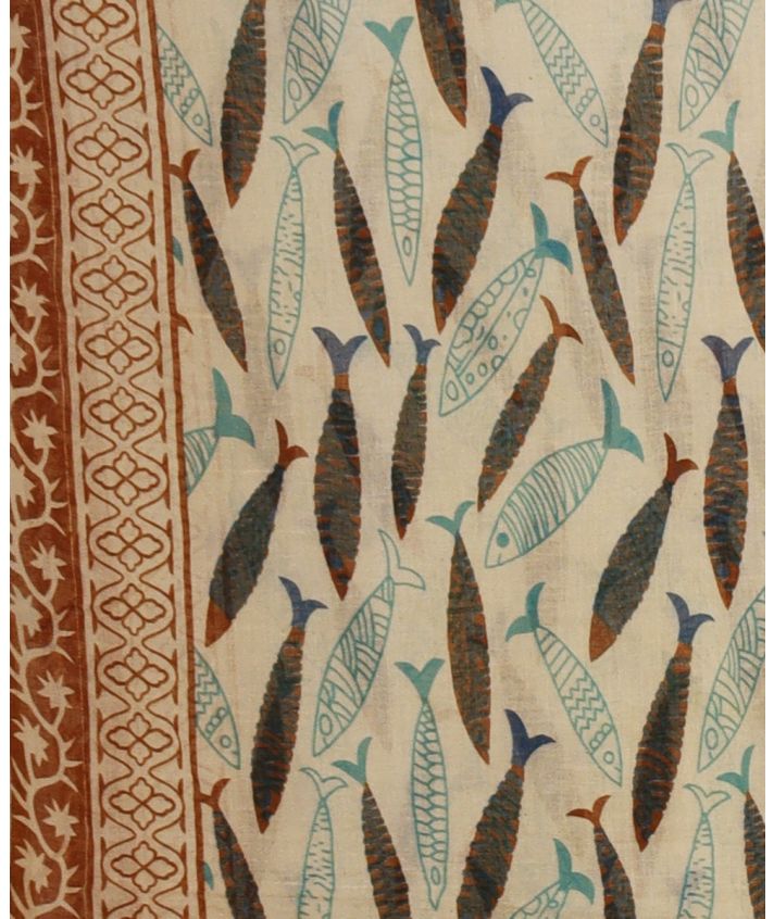 Zandkleurige sarong met vissenprint