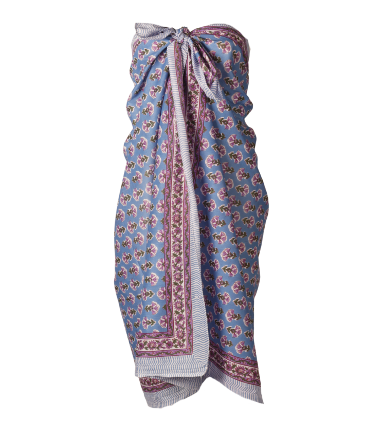 Maud sarong in denimblauw met bloemenprint