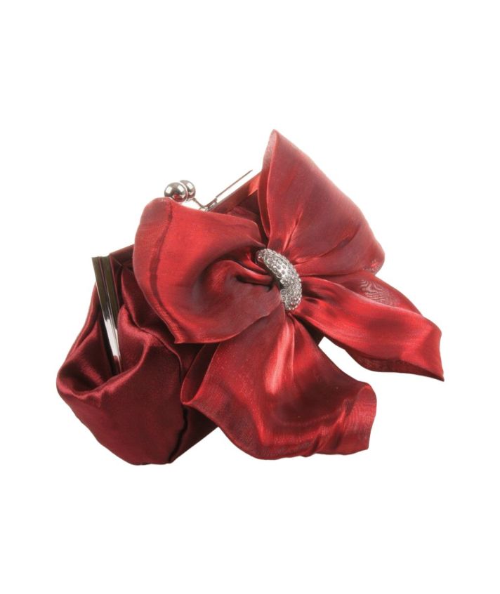 Warm rood satijnen avondtasje met organza strik