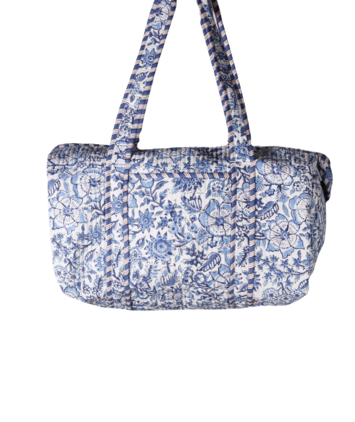 Gewatteerde weekendtas met bloemenprint in blauw