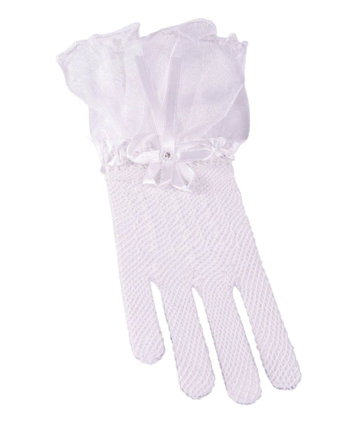 Witte bruidshandschoenen met organza strik en roosje