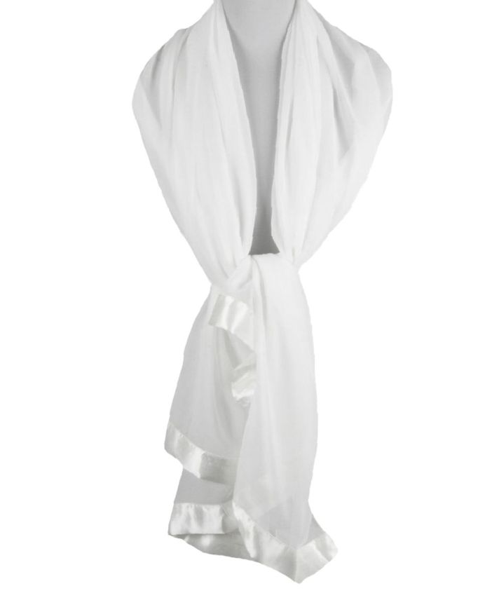 Witte crêpe voile stola met satijnen rand