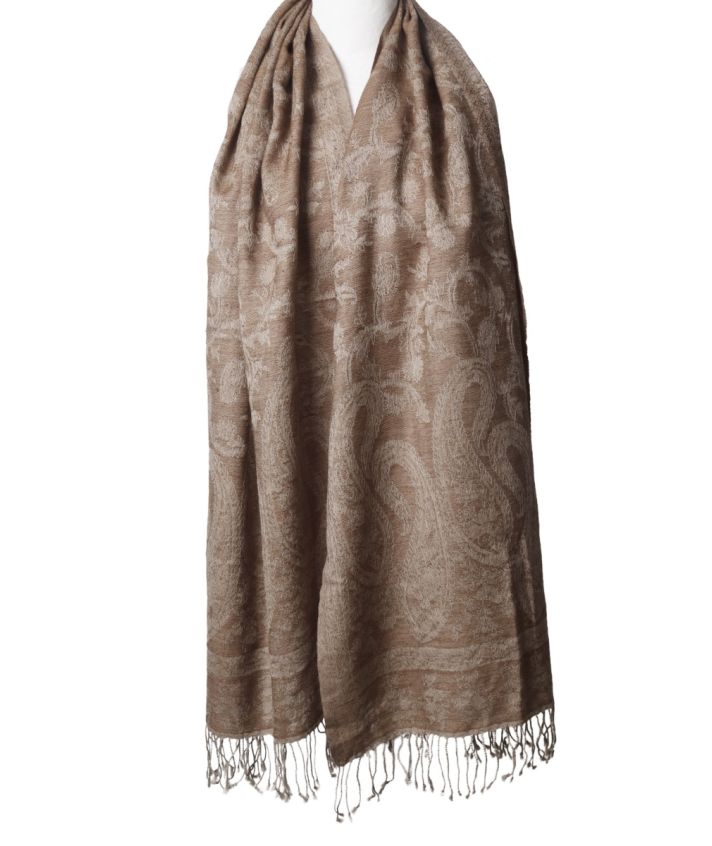 Wollen pashmina sjaal in lichtbruin en taupe