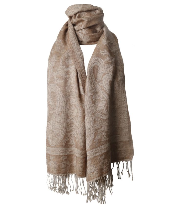 Wollen pashmina sjaal in lichtbruin en taupe