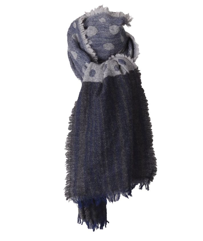 Wollen sjaal met polkadot print in blauw tinten