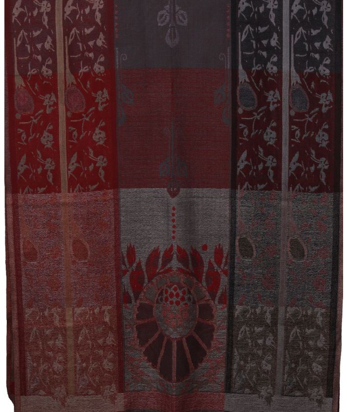 Wollen sjaal / omslagdoek met mixed print in rood-grijs