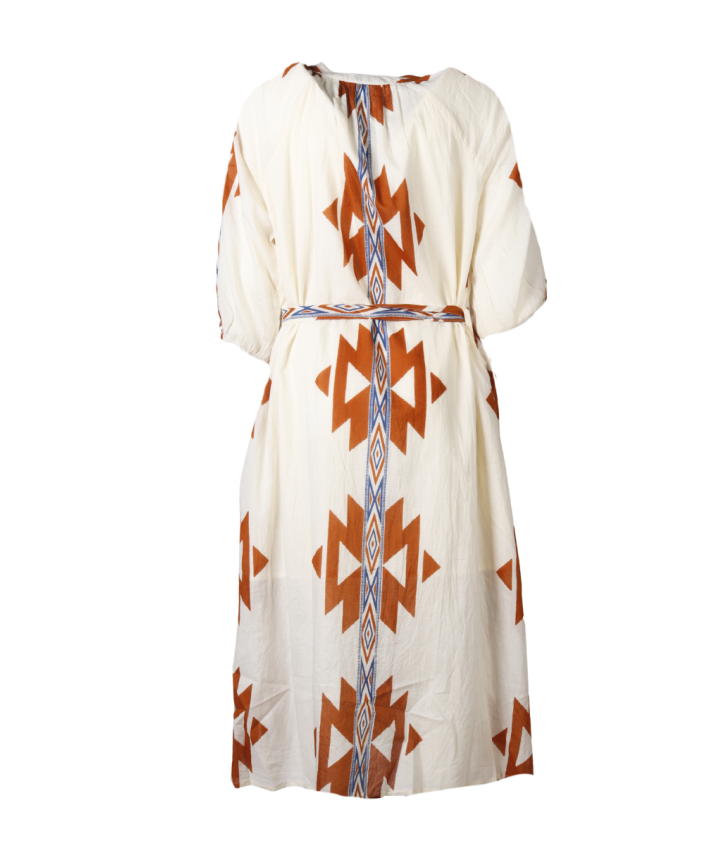 Katoenen jurk met ikat print in roest oranje