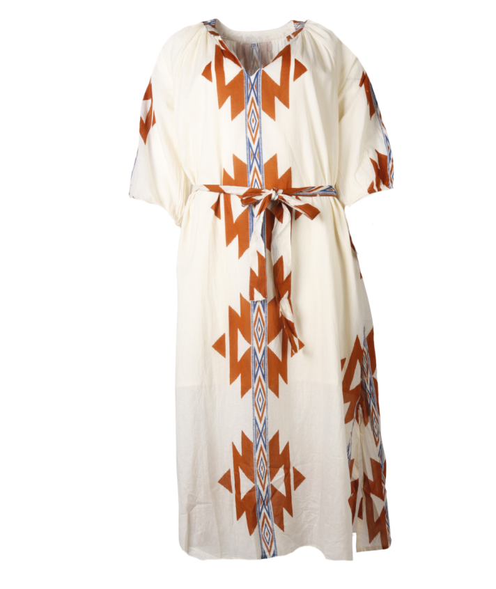 Katoenen jurk met ikat print in roest oranje