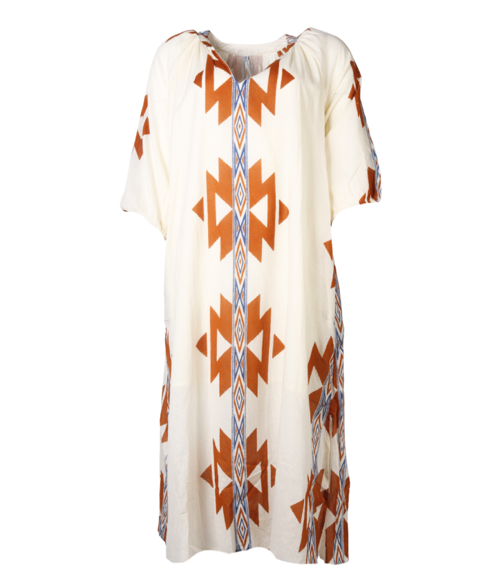 Katoenen jurk met ikat print in roest oranje
