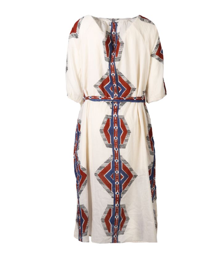 Katoenen jurk met ikat print in cognac
