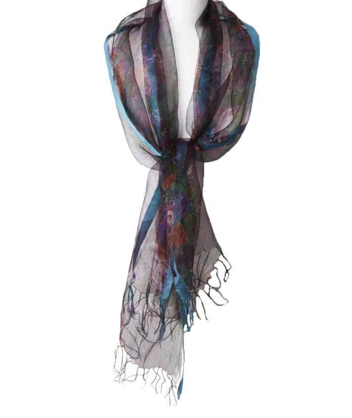 Organza zijden stola met sierlijke bloemenprint