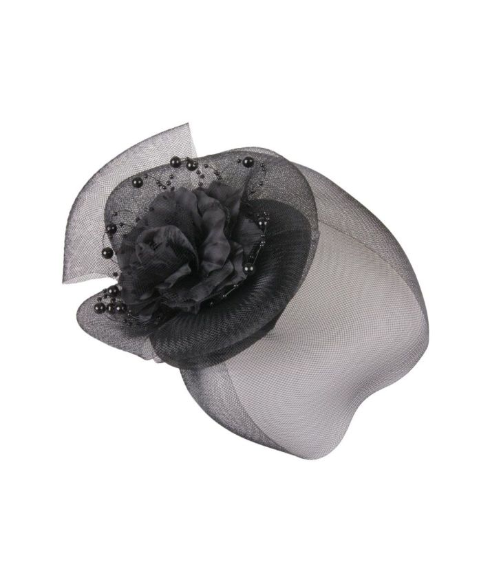 Zwarte fascinator met grote bloem