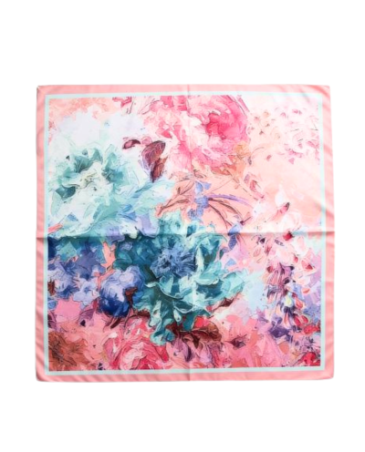 Zalmroze satijnen sjaaltje met aquarelprint
