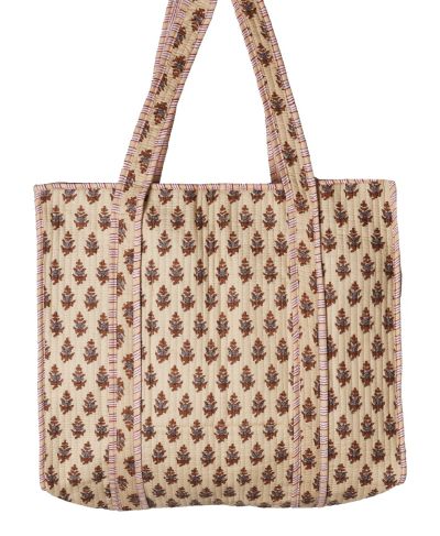 Gewatteerde shopper in beige met ornament