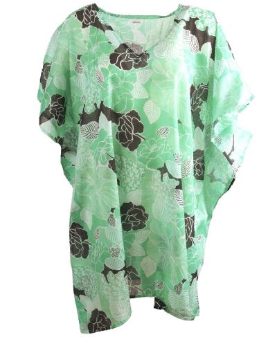 Korte mintgroene kaftan met bloemenprint 