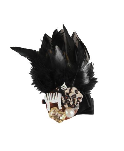 Haaraccessoire / corsage met veren, steentjes, panterbloem en zebra