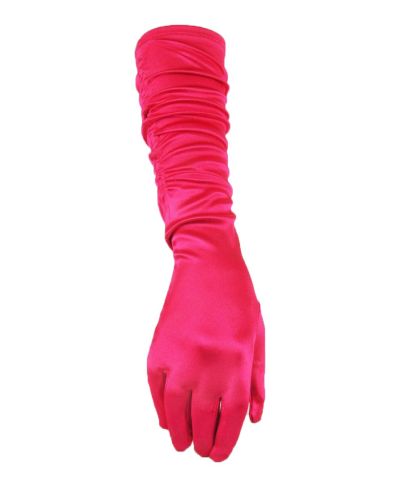 Hot pink lycra satijnen gesmokte avondhandschoenen