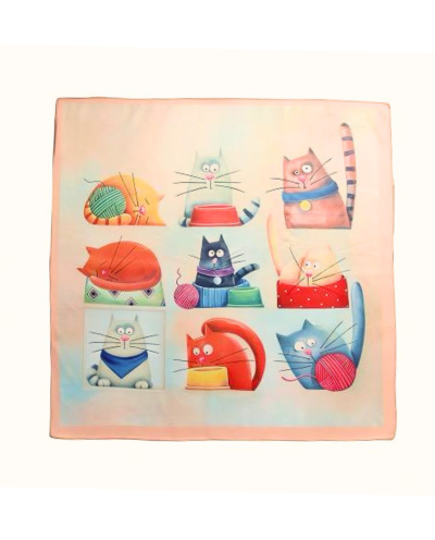 Satijn sjaaltje met kattenprint
