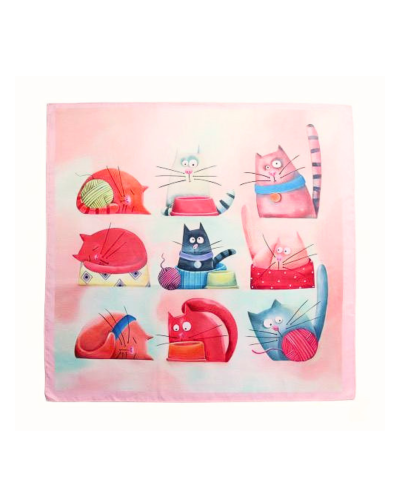 Satijn sjaaltje met kattenprint