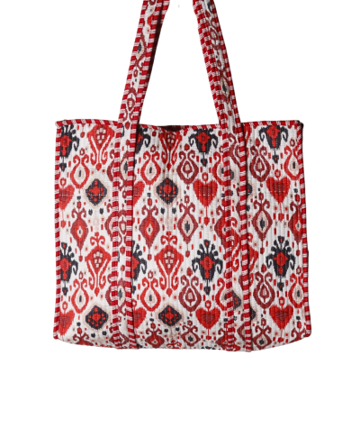 Gewatteerde schoudertas/shopper in rood met ornamentprint