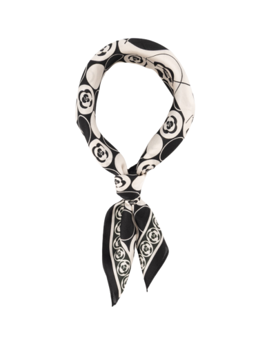 Zijden sjaaltje met bloemenprint in zwart-wit