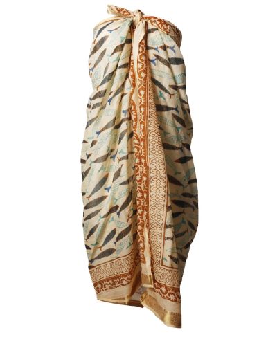 Zandkleurige sarong met vissenprint