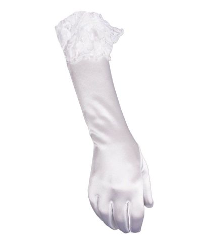 Witte half lange avondhandschoenen met kant en strik