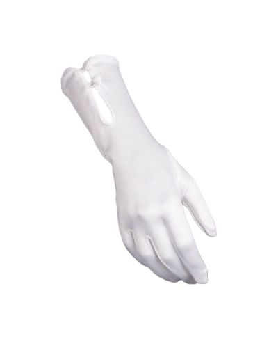 Witte lycra satijnen avondhandschoenen met beklede knoopjes