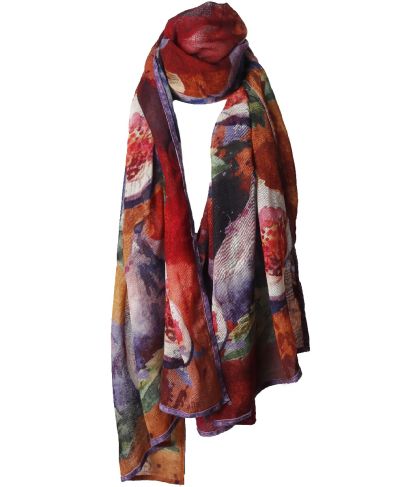 Wollen mousseline sjaal met vijgenprint