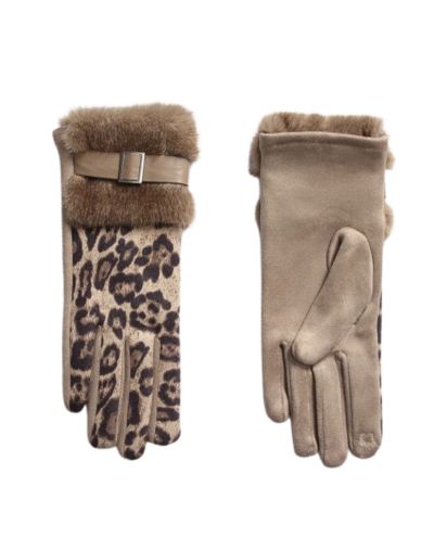 Leopard handschoenen met kunstbont