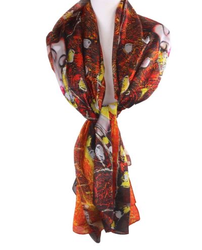 Zijden sjaal/stola met print met een schildering van Gustav Klimt in oranje-geel