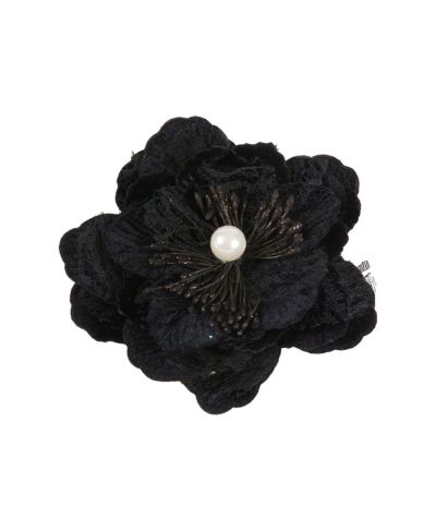 Zwarte haarbloem / broche van fluweel en kant