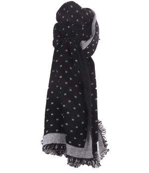 Fijn geweven sjaal in zwart met blokjes patroon in ecru