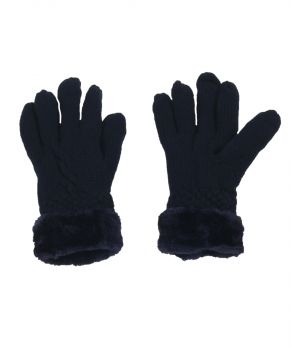 Donkerblauwe handschoenen met kunstbont voering