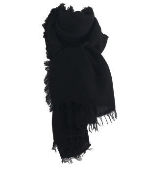 Alpaca-blend sjaal met franjes rondom in zwart