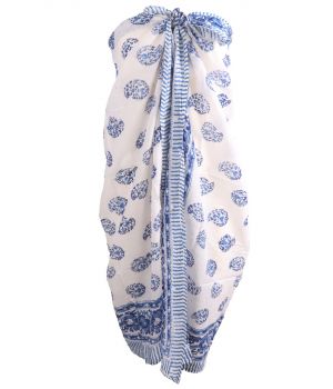 Katoenen sarong met ornament print in blauw-tinten
