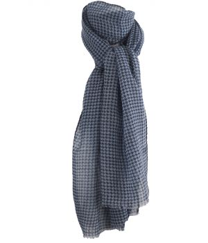 Luchtige lichtblauwe wollen mousseline sjaal met ornament print
