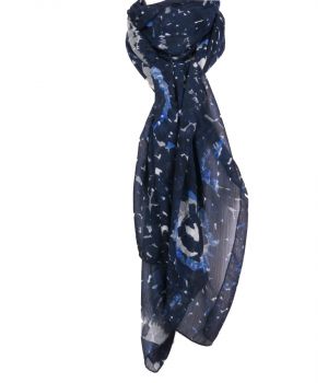 Marineblauwe crêpe voile sjaal met grafische print 