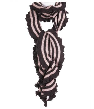 Gebreide bruin/ oud roze gestreepte stretch sjaal