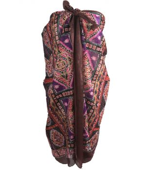 Donkerbruine sarong met mozaïek print in paars