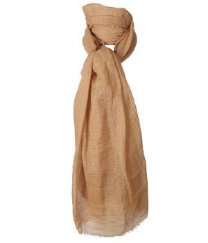 Camelkleurige sjaal met rafel franjes