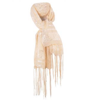 Champagnekleurige sjaal met ingeweven strepen