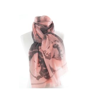Zalmroze sjaal met zwart-grijze fotoprint van Marylin Monroe