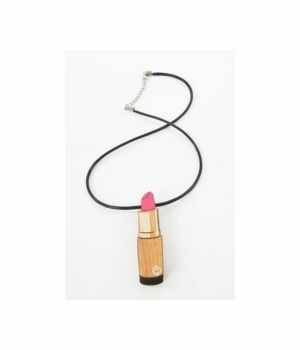 Ketting met houten roze lippenstift hanger