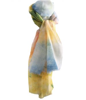 Sjaal met abstracte print in geel en blauw