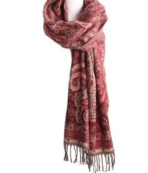 Rode pashmina sjaal/omslagdoek met geweven paisley