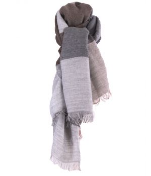 Fijn geweven sjaal met kleurvlakken in grijs en bruin