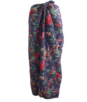 Donkergrijze katoenen sarong met vogel- en bloemenprint 